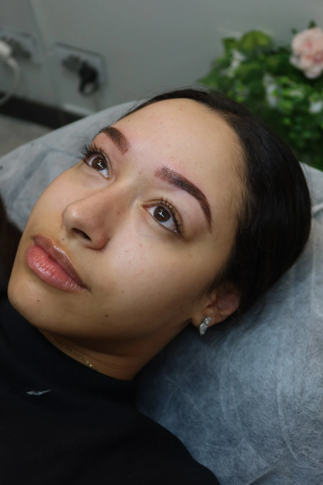Before and after eyebrow tint and shape for fuller, defined brows.